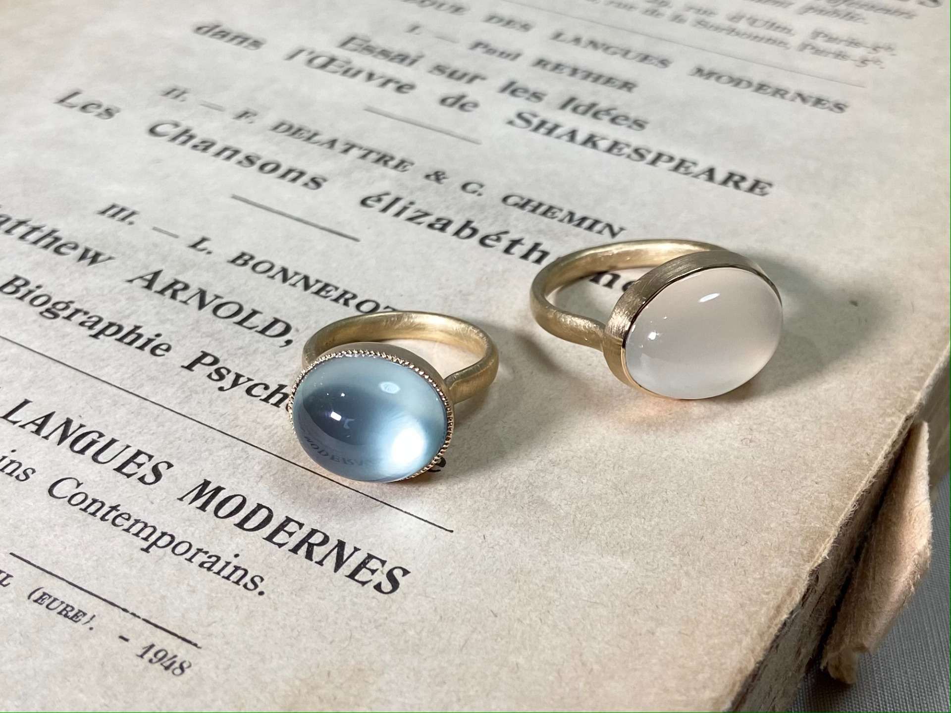 K18 Prehnite Ring  &  K18 Moonstone Ring