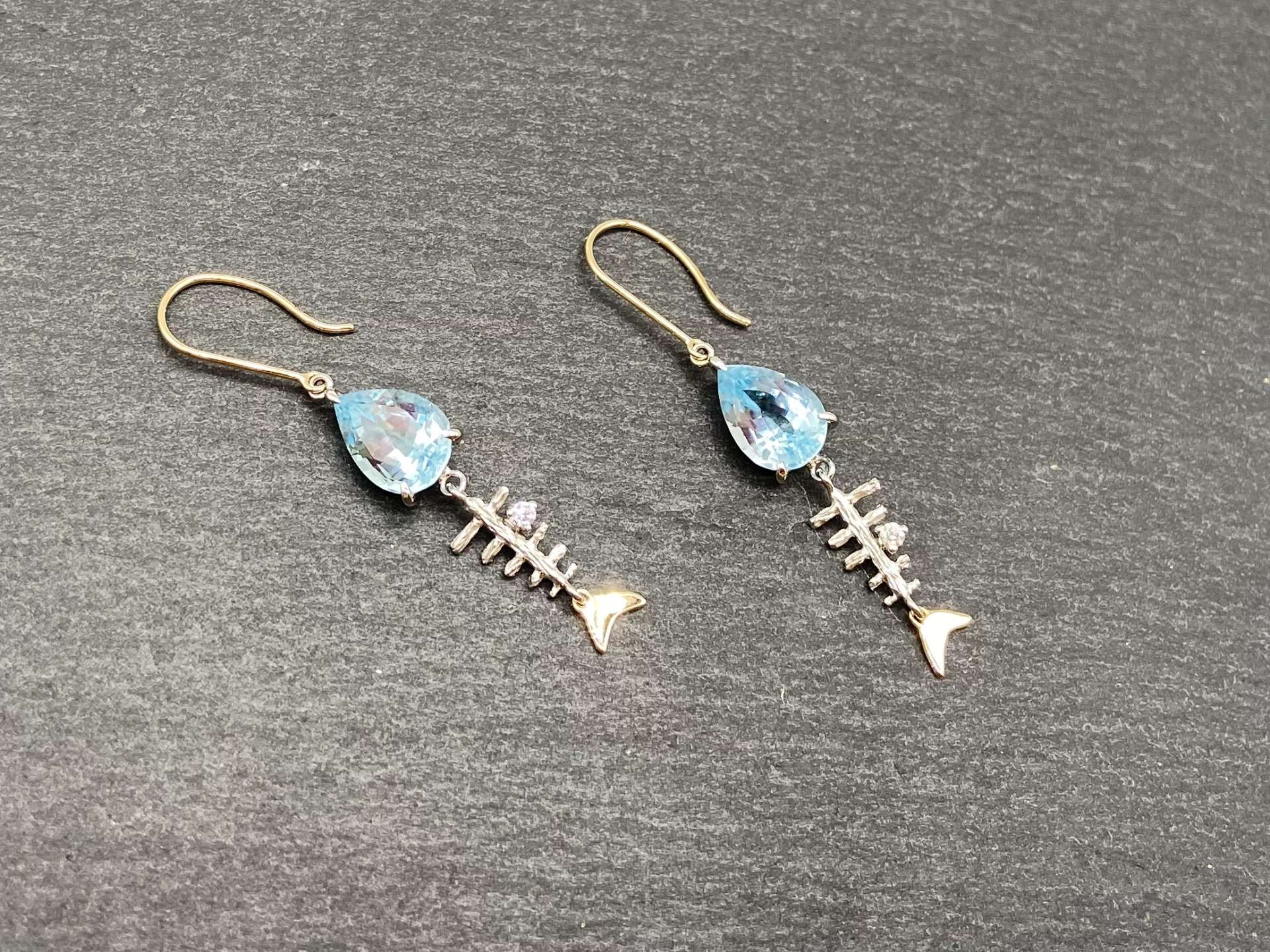 K18 Pt900  Aquamarine Diamond  Earrings