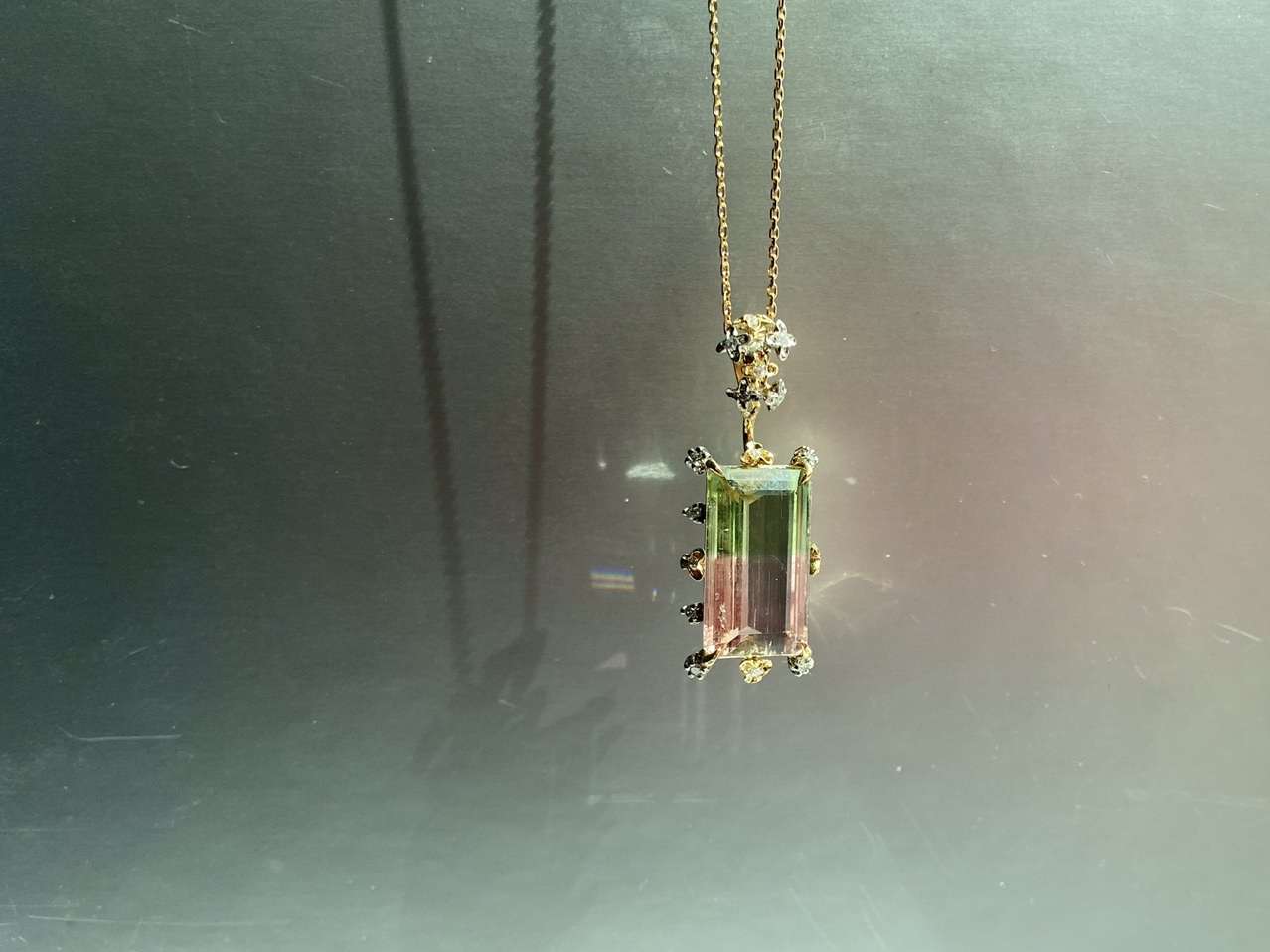 K18  Pt900 Bicolor Tourmaline  Diamond Pendant 