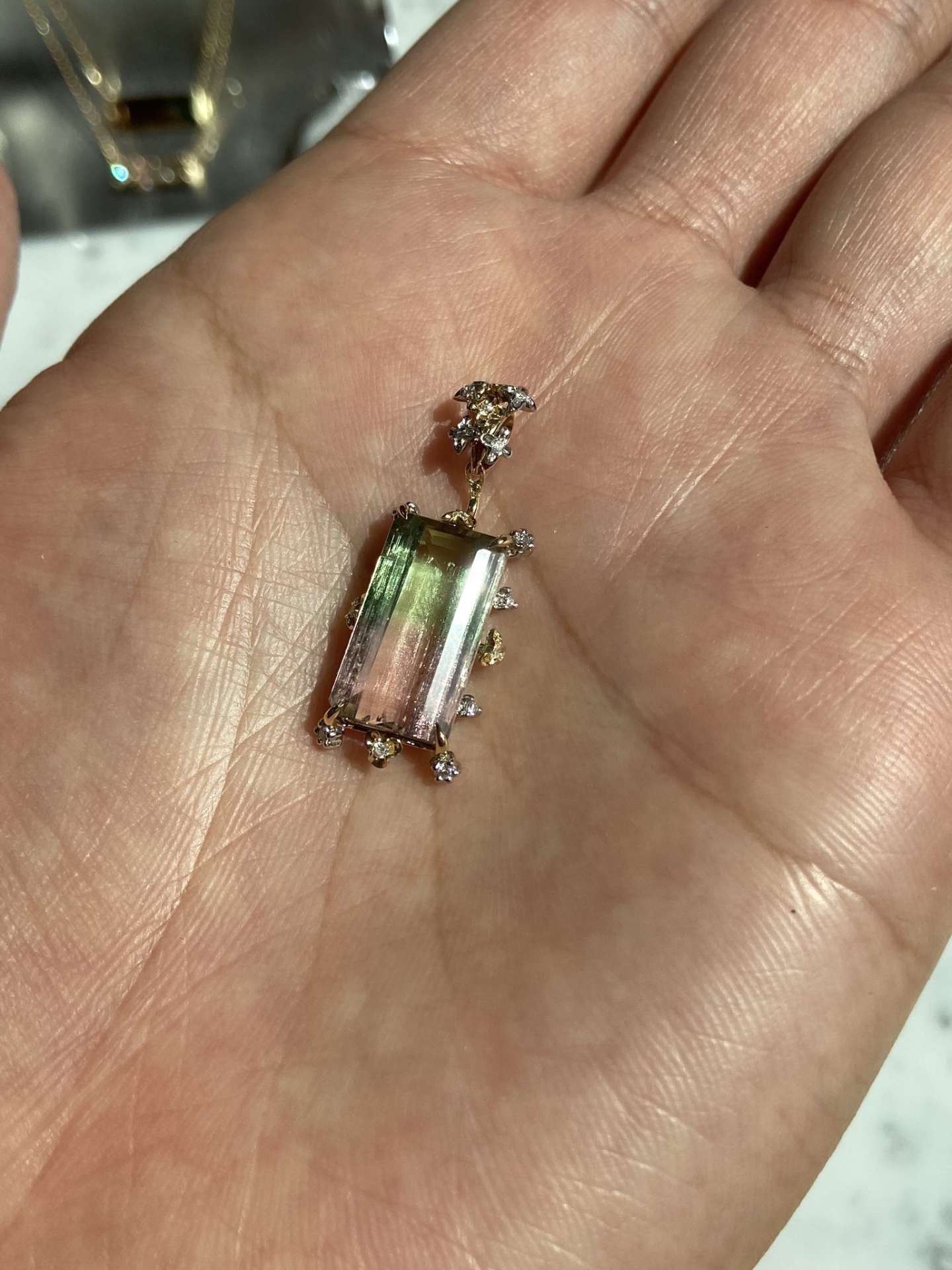 K18  Pt900 Bicolor Tourmaline  Diamond Pendant 