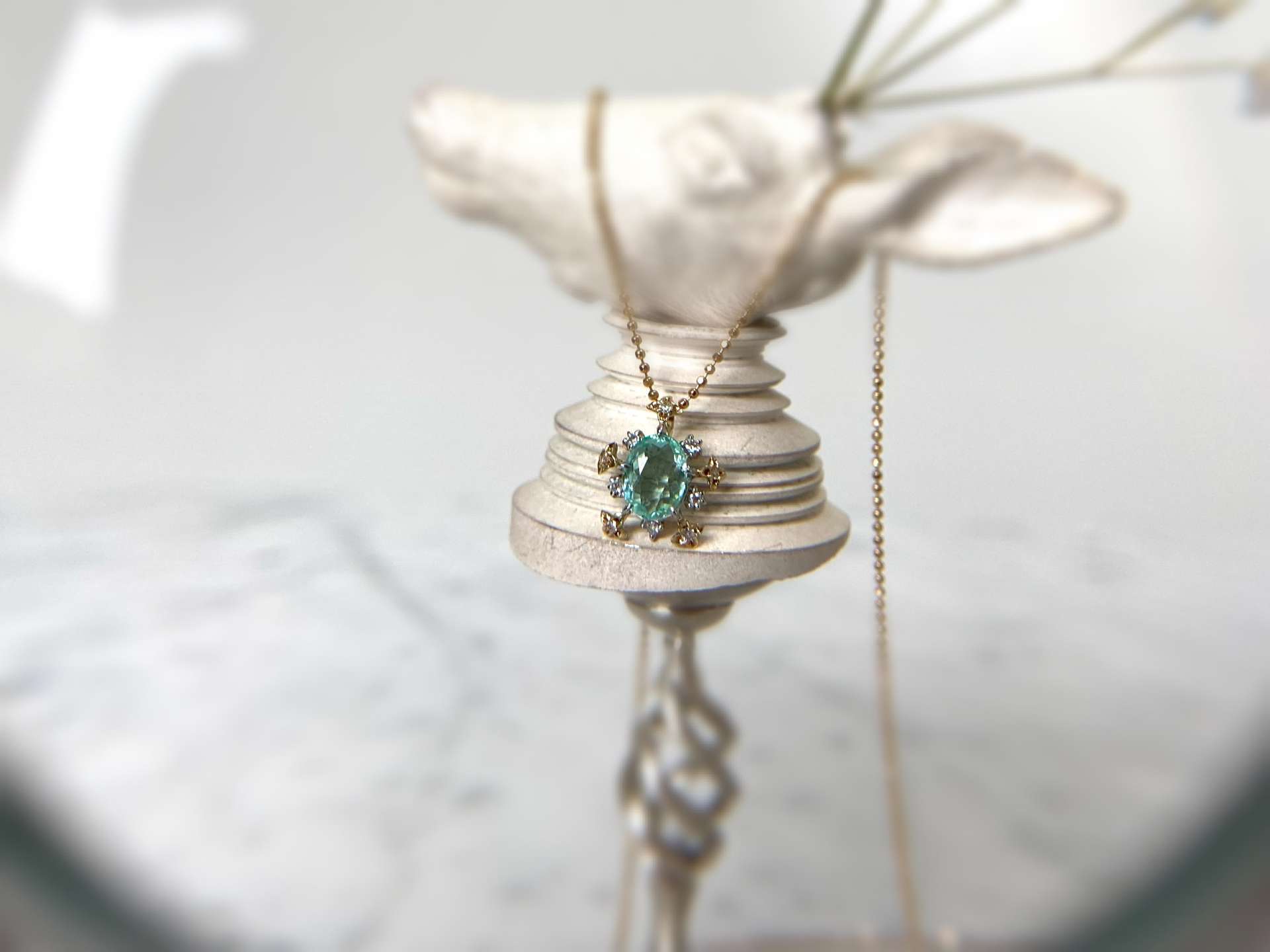 Pt900 K18 Paraiba Tourmaline Diamond  Pendant