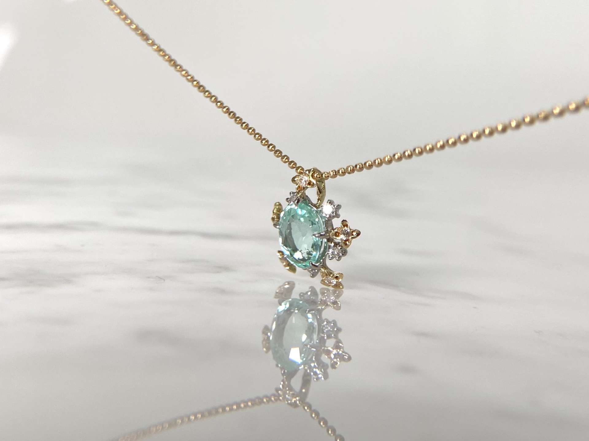 Pt900 K18 Paraiba Tourmaline Diamond  Pendant