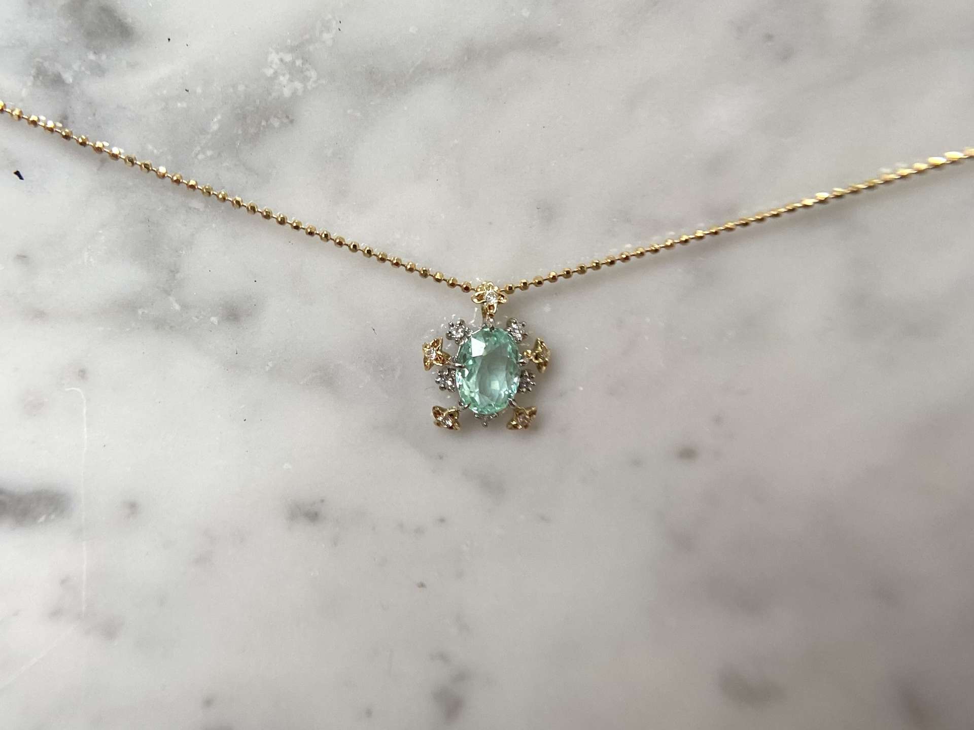 Pt900 K18 Paraiba Tourmaline Diamond  Pendant